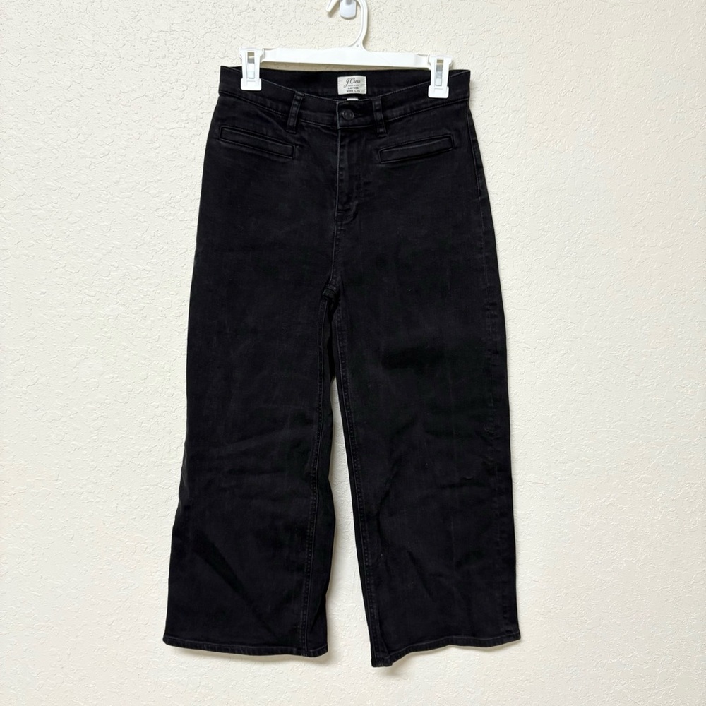 J. Crew Jeans Women’s Black Cropped Rayner Wide Leg High Rise Denim Size 27